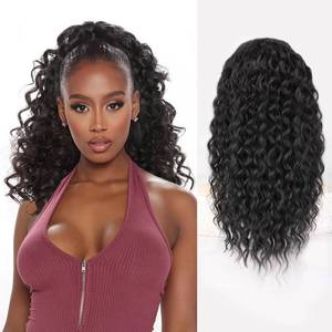 lot 8342 image: QGZ Ponytail Extension Drawstring Ponytail for Black Women 18 Inch Synthetic Long Afro Curly Fluffy Ponytail for Daily Use(Black)
