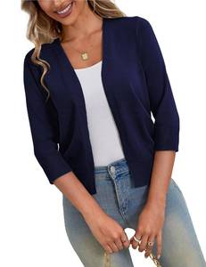 lot 8344 image: a.Jesdani Bolero Shrugs for Women Lightweight 34 Sleeve Open Front Navy Cropped Cardigan Sweaters,M