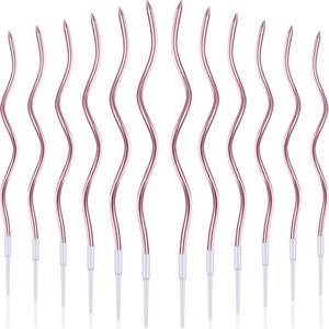 lot 8349 image: BBTO 6 Pcs Twisted Birthday Candles Spiral Metallic Cupcake Thin Long Cake Candles with Holders for Birthday Wedding Party(Rose Gold)