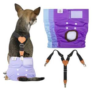 lot 8355 image: CuteBone Dog Diapers Female 3 Pack Reusable Doggy Diapers with One Suspender for Small Medium Large Dog Period BDD01M Size M