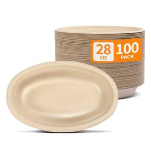 lot 9163 image: Celel 28 oz Oval Paper Bowls 100 Pack for Nacho, Burrito, Taco Salad, Chips