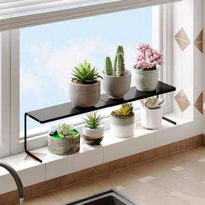 lot 9184 image: WOCHUANGSI 1pc Small Narrow Shelf for Windowsill Kitchen Spice Rack Organizer Stackable Tall Shelves Scalable Window Plant Rack for Narrow Space Countertop Storage (Black)