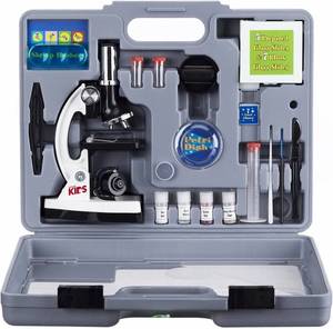 lot 9186 image: AmScope 120X-1200X 52-pcs Beginner Microscope STEM Kit with Metal Body Microscope, Plastic Slides, LED Light and Carrying Box (M30-ABS-KT2-W),White