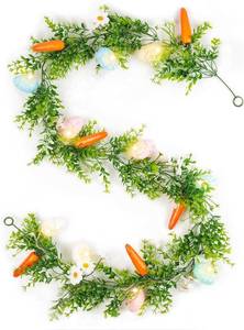 lot 9191 image: N&T NIETING Easter Garland 6 FT Easter Artificial Garlands with 10 Glowing Easter Eggs & 6 Easter Carrots, Spring Floral Garland Decor for Home Kitchen Fireplace Indoor Outdoor Holiday Party