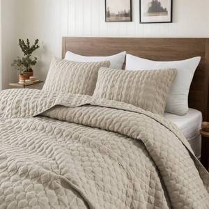 lot 9199 image: WDCOZY Beige Quit Twin Size Bedding Sets with Pillow Sham, Lightweight Bedspread Coverlet, Twin XL Thin Comforter Bed Cover, All Season Summer Spring, Tan Cream, 2 Pieces, 68x90 inches