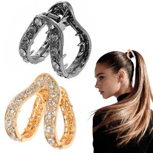 lot 10105 image: 2Pcs Rhinestone Claw Clips, Ponytail Holder for Long Thick Hair, Metal Hair Accessories for Women, Secure High Ponytail