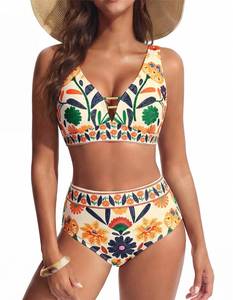lot 10116 image: Womens Bathing Suit High Waisted Bikini Sets Tummy Control Swimsuits 2 Piece Floral Full Coverage Cutout Beach Swimwear Small