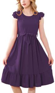 lot 10117 image: RETSUGO Dark Purple Girls Dress - Ruffle A-line Swing Flared Belted Casual Party Dress with Belt 12-131448