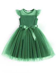 lot 10118 image: Arshiner Toddler Dress Girls Summer Ruffle Sleeve Mesh A Line Formal Party Tulle Dresses with Pockets Green