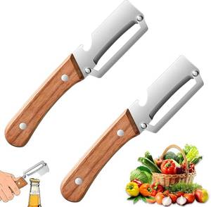 lot 10119 image: 2-Pack Vegetable Peeler with Wooden Handle and Bottle Opener, Multi-Function Kitchen Vegetable Peeler for Potato, Carrot, Fruit, Pumpkin and Veggie Peeling