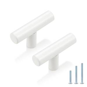 lot 10133 image: Probrico 10 Pack Single Hole White Cabinet Knobs 2 Overall Length Kitchen Bathroom Cabinet Handles Euro T Bar Knobs Modern Cabinet Hardware Cupboard Drawer Closet Handle Pulls