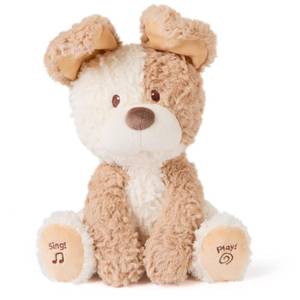 lot 10139 image: GUND Baby Peeki the Puppy Animated Plush, Singing Stuffed Animal, Sensory Toy for Babies and Toddlers, Plays Peek-a-Boo and Sings, BrownCream, 12