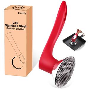 lot 10144 image: Cast Iron Cleaner Scrubber with Long Handle - Welded Fine Chain Mail Cast Iron Scrubber Brush-Chain Sponge Scrub Cleaning Tool to Clean Skillets, Pan,Griddle, Wok, Dutch Oven,Stove