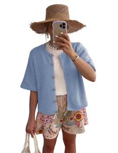 lot 10150 image: SCUSTY Womens Lightweight Cardigan Short Sleeve Button-Down Summer Cardigan Sweater(LightBlue-L)