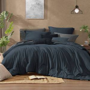lot 11559 image: Monbix Twin XL Comforter Set Navy Blue, Cationic Dyeing Bedding Set Reversible 5 Pieces, All Season Bed in a Bag with Comforter, Sheets, Pillowcase & Sham