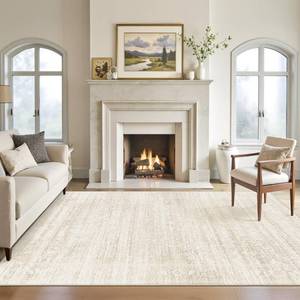 lot 11568 image: Soalmost 5x7 Area Rugs for Living Room, Washable Non-Slip Low Pile Natural Vintage Floral Rug Soft Throw Carpet for Dining Room Bedroom Home Office Nursery (BeigeCream, 5x7)