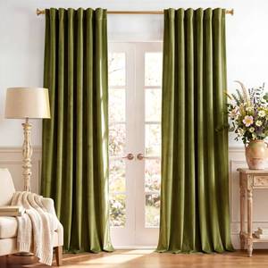 lot 11578 image: StangH Olive Green Velvet Curtains for Living Room 96 inches Long Luxury Room Darkening Privacy Sliding Door Panels Back Tab for Dining RoomOffice, W52 x L96, 2 Panels