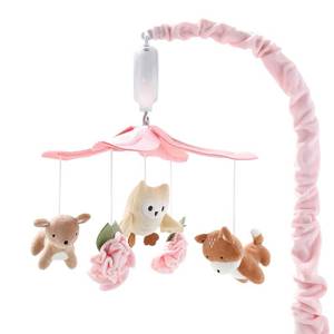 lot 11581 image: The Peanutshell Crib Mobile for Girls - Pink and White Musical Baby Crib Mobile with 12 Lullabies, Forest Baby Little Forest Nursery Decor