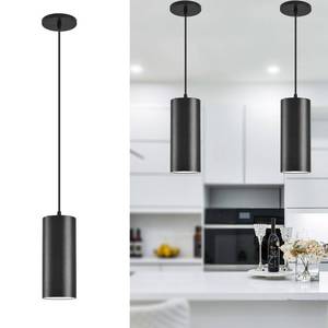 lot 11585 image: SAMPHON 4 Pendant Lights Kitchen Island, 25W Cylinder Hanging Lights with Dipswitch, Modern Eye Care Led Pendant Lamp fixtures for Bedroom, Living Room, Office (Black, 2 Pcs)