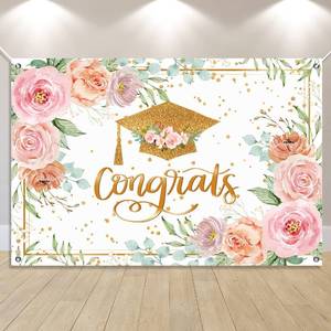 lot 12255 image: Pink Graduation Backdrop Class of 2026 Rose Gold Banner Floral Congrats Grad Decorations Large 59  39 Pink Gold Dots Background for Outdoor Indoor Graduation Party Decorations Supplies