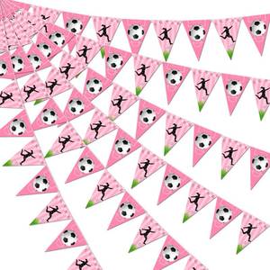 lot 12260 image: Kreatwow Pink Football Themed Soccer Pennant Banner for Girl Soccer Birthday Party, 36 Pieces, 5.9x8.3 Inch Triangles