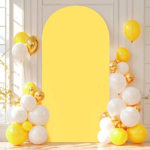 lot 12280 image: 7.2FT Yellow Wedding Arch Cover Spandex Fitted Arch Covers Stretchy Backdrop Round Top Chiara Backdrop for Birthday Party Ceremony Banquet Decoration