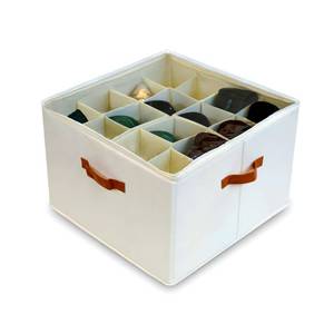 lot 13170 image: SEIUGDEF Shoe Organizer for Closet with Adjustable Dividers & Clear Cover - Fits up to 16 Pairs, Foldable Storage Box (Beige)