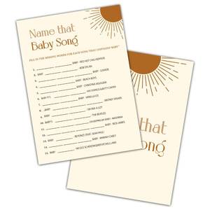 lot 14006 image: Tedea Name That Baby Song Baby Shower Games, Boho Sun Baby Shower Decorations, Gender Reveal Games Cards for Baby Shower Party, Gender Reveal Party, Set of 25 Game Cards (d03)