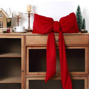 lot 14007 image: Amyhill Long Christmas Velvet Bow Pillow, Soft Furry Bow Throw Pillows for Cushion Bed Sofa Couch Holiday Outdoor Car Home Decor(Classic,18x39,Red)