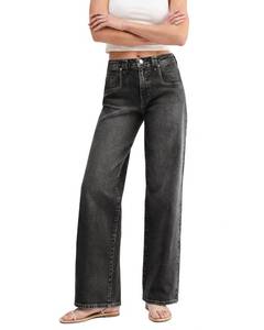lot 14017 image: EMMIOL Baggy Straight Leg Jeans Women, Mid-High Rise Denim Pants, Y2K Vintage Distressed Stretchy Loose Fit with Large Pocket��Boyfriend Wide Leg Trousers Casual, Black XL
