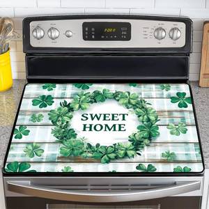lot 14027 image: St.Patricks Day Stove Top Cover, Glass Cooktop Cover 28.5x20.5 inch, Heat Resistant Electric Stove Protector, Ceramic Washer Top Cover, Kitchen Counter Decor, Holiday Dish Drying Mat