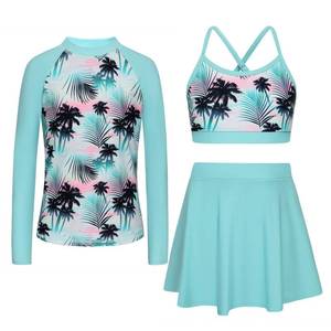 lot 14030 image: Seanrui Girls Swimsuit 3 Piece Rash Guard Long Sleeve Bathing Suit for Girls Mermaid Swim Shirt 6-7Y Green Coconut Tree