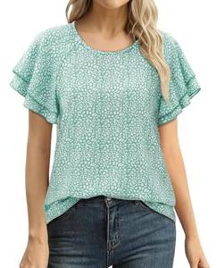 lot 14041 image: siliteelon Summer Tops for Women Print Flutter Sleeve Round Neck Blouses Dressy Casual Shirt Beach Trendy 2026 Large