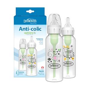 lot 14067 image: Dr. Browns Natural Flow Anti-Colic Options Narrow Baby Bottle, Goat and Squirrel, 8 oz250 mL, with Level 1 Slow Flow Nipple, BPA Free, 0m, 2-Pack