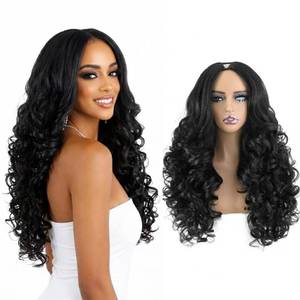 lot 14069 image: Rafabcici V Part Curly Wig For Black Women,26 Inch Loose Body Afro Curly Half Wig,Natural Texture No Leave Out(Natural Black)