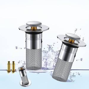 lot 14103 image: Bathroom Sink Drain Strainer, Pop-up Sink Drain Strainer Wash Basin, with Removable Stainless Steel Filter Blocking Universal Accessories(2pcs)