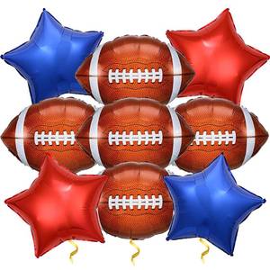 lot 14106 image: Football Party Decorations, Football Shaped Foil Balloons for Sport Themed Rugby Birthday Party Decor (Red Blue)