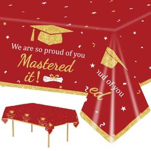 lot 14108 image: SolarGlory 3PCS Mastered It Graduation Tablecloth Red Gold Congrats Grad Table Cover Plastic Class of 2026 Graduation Party Decorations for Master College Senior 2026 Disposable Supplies