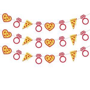 lot 14113 image: 3 Pcs Pizza Bridal Shower Banner Fast Food Theme Garland Italian Food Themed Wall Hanging Banner Glitter Yellow Red Pizza Heart Ring Hanging Decor for Women Bridal Shower Bachelorette Party Supplies