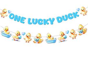 lot 14118 image: One Lucky Duck Banner Blue Duck Banner Garland Duck 1st Birthday Party Decorations Farm Animal Birthday Banner for Boys First Bday Party Supplies