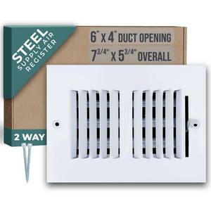 lot 14452 image: Fits 6x4 Duct Opening 2 Way Steel Air Supply Diffuser by Handua  Register Vent Cover Grille for Sidewall and Ceiling  White  Outer Dimensions 7.75 X 5.75