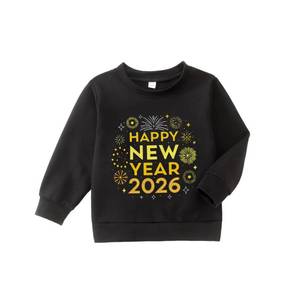 lot 14470 image: MODNTOGA Toddler Boy Girl Happy New Year Crewneck Sweatshirt Fireworks Graphic Holiday Shirt 2026 Long Sleeve Pullover Tops (Black, 18-24 Months(80))
