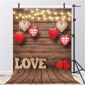 lot 14475 image: Wood Anniversary Backdrop Banner Red Love Heart Valentines Backdrop Retyshia Brown Wooden Love for Mother Day Couples Date Night Bridal Shower Anniversary Party Decoratins 5x7ft (60x84 inch)