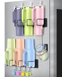 lot 14488 image: 2 Pack Magnetic Cup Holder for Stanley,Fridge Magnetic Water Bottle Organizer for Stanley 40 oz with Handle,Tumbler Lid Organizer for Stanley Cup Accessories