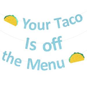 lot 14489 image: Pre-Strung Taco Bachelorette Party Banner Funny Your Taco Is Off The Menu Glitter Banner for Funny Bachelorette Party Bridal Shower Engagement Party Decorations (Light Blue)