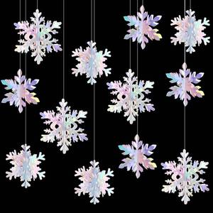 lot 14493 image: Iridescent-Holographic Snowflake-Snow Christmas Party-Decorations Garland - 12Pcs 3D Winter Wonderland Frozen Hanging Streamers Banner,Disco Birthday Baby Bridal Shower Wedding Decor Supplies Hugtmr
