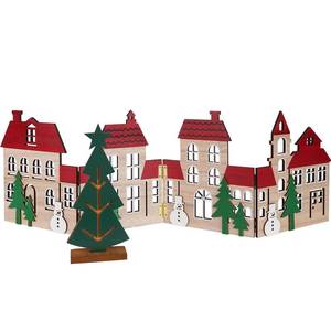 lot 14494 image: 24 inch Extendable Foldable Wooden Tabletop Decoration Christmas Themed Signs with Snowman, House, Christmas Tree, Decor for Home Kitchen Table Shelf Rustic Farmhouse Indoor Mantel