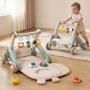lot 17364 image: Jovow 2 in 1 Baby Gym with Walker,Baby Play Mat with Double-Sided Multifunctional Removable Play Piano Panel, Educational Sensory Toys for 0-24 Months Boy Girl White
