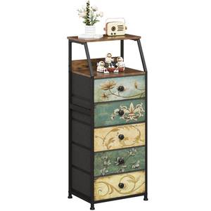 lot 17368 image: Tohomeor Nightstand with Fabric Drawers Dresser with 2 Tier Shelf Storage Tower for Bedroom Hallway Entryway Closet Organizer Sofa Beside Table Furniture (Multi, 5 Drawers)