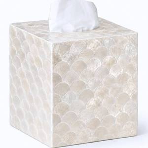 lot 17381 image: 5.9 Capiz Shell Tissue Box Cover for Kleenex and More, Square Decorative Holder with Bottom Slider, Handmade Bathroom Accessory Coastal D�cor (Natural)